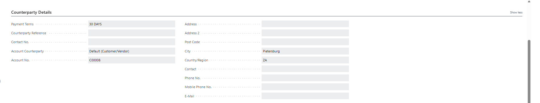Contract Counterparty Details